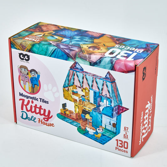 Nerdy Owl Magnetic Tiles Kitty Dollhouse 130 ชิ้น ตัวต่อแม่เหล็กบ้านตุ๊กตาแมวเหมียว