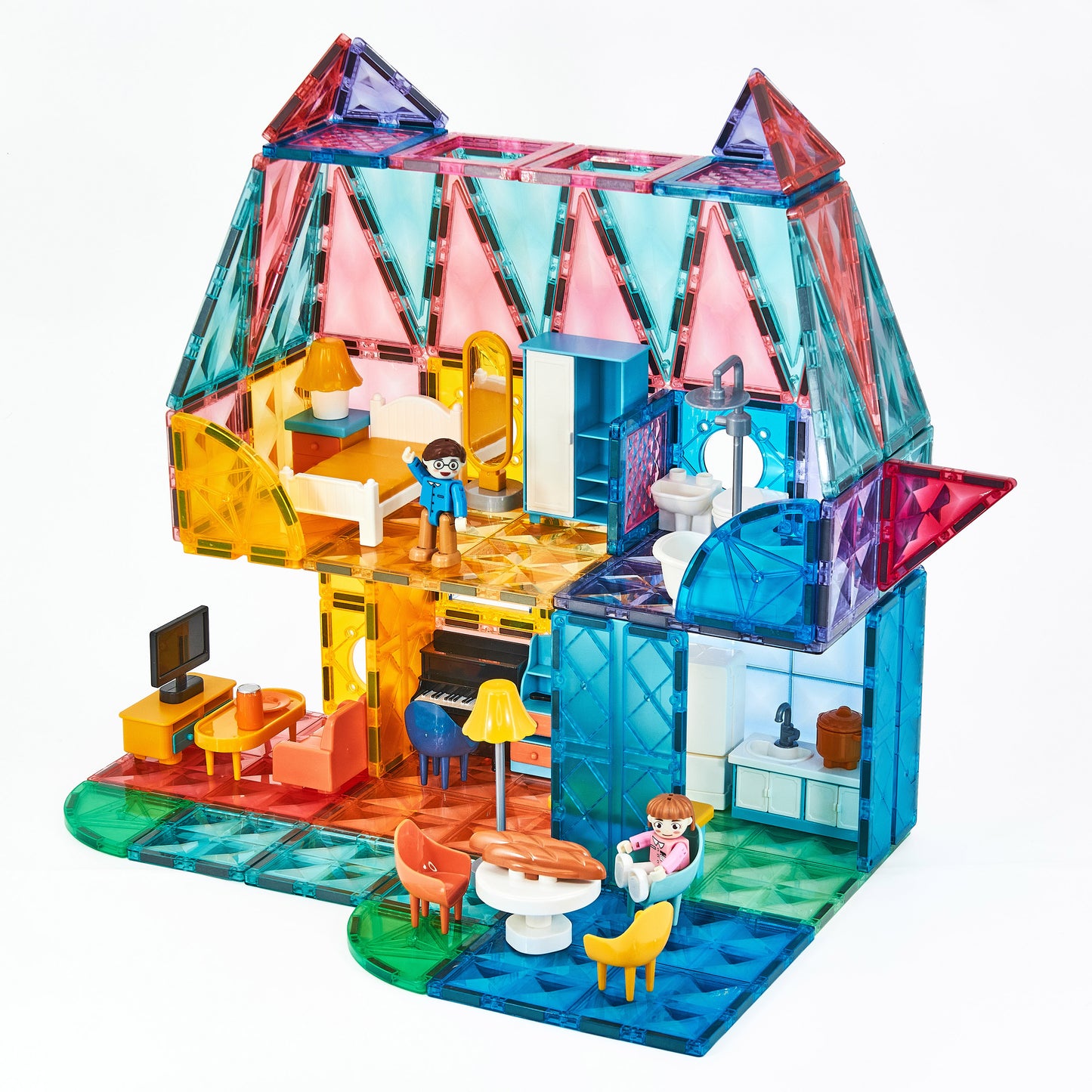 Nerdy Owl Magnetic Tiles Kitty Dollhouse 130 ชิ้น ตัวต่อแม่เหล็กบ้านตุ๊กตาแมวเหมียว