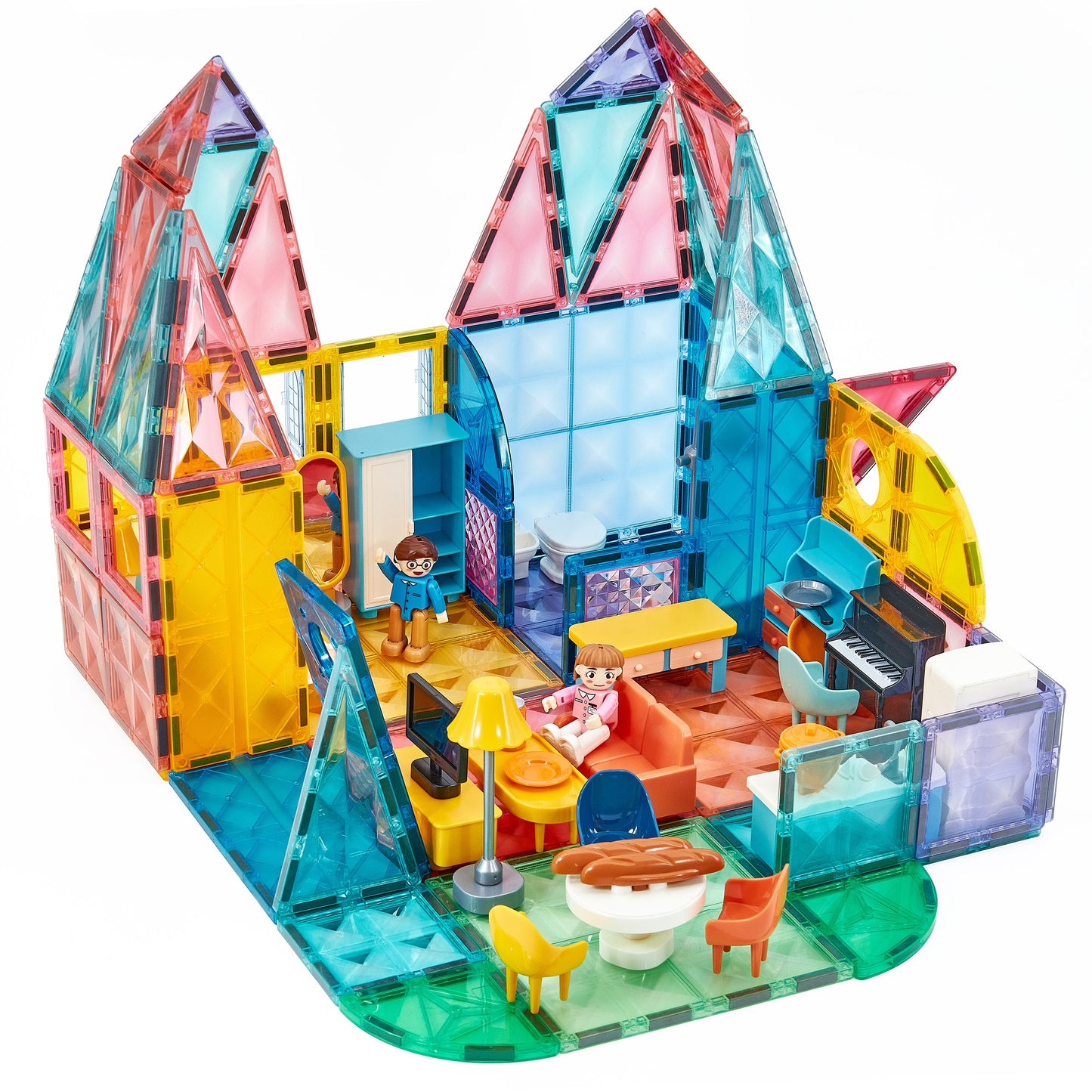 Nerdy Owl Magnetic Tiles Kitty Dollhouse 130 ชิ้น ตัวต่อแม่เหล็กบ้านตุ๊กตาแมวเหมียว