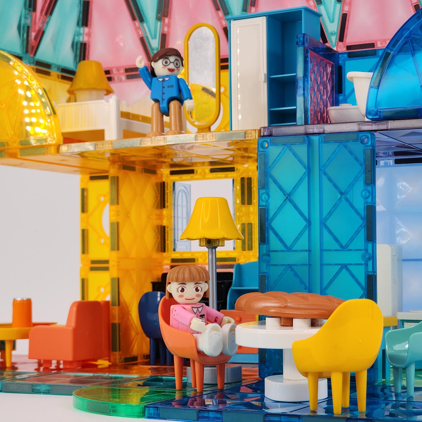 Nerdy Owl Magnetic Tiles Kitty Dollhouse 130 ชิ้น ตัวต่อแม่เหล็กบ้านตุ๊กตาแมวเหมียว