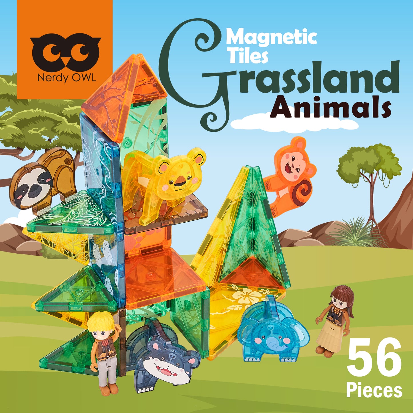 Magnetic Tiles Grassland Animals 56 pieces